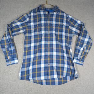 Eddie Bauer Shirt Mens Tall Large Blue Yellow Plaid Classic Fit Long Sleeve Top